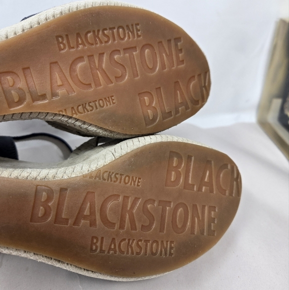 Blackstone Womens Wedge Platform Sandel Sz 38=8 Blue & Tan Leather Suede Adj. - Picture 7 of 11